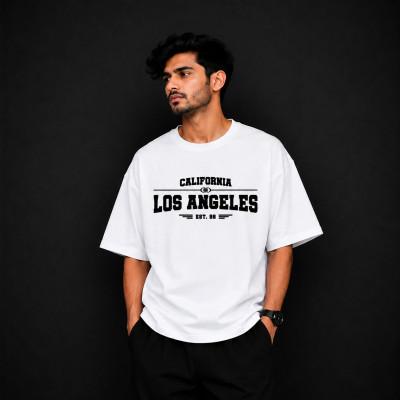 Premium Quality Drop Shoulder T-Shirt | White Colour Califonia LOS ANGELES